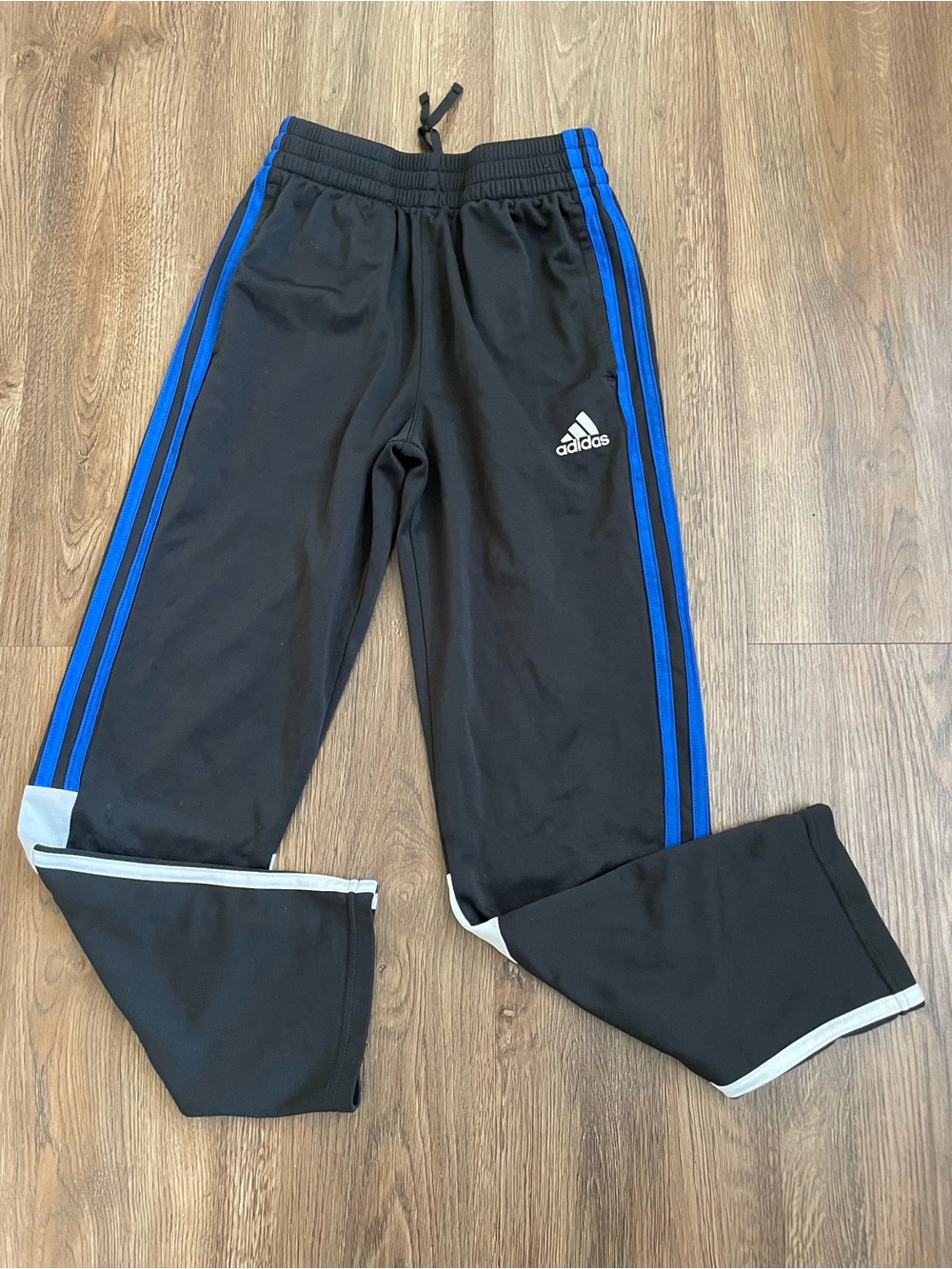 adidas Kids Black Track Pants with Blue Stripe Size M 10/12